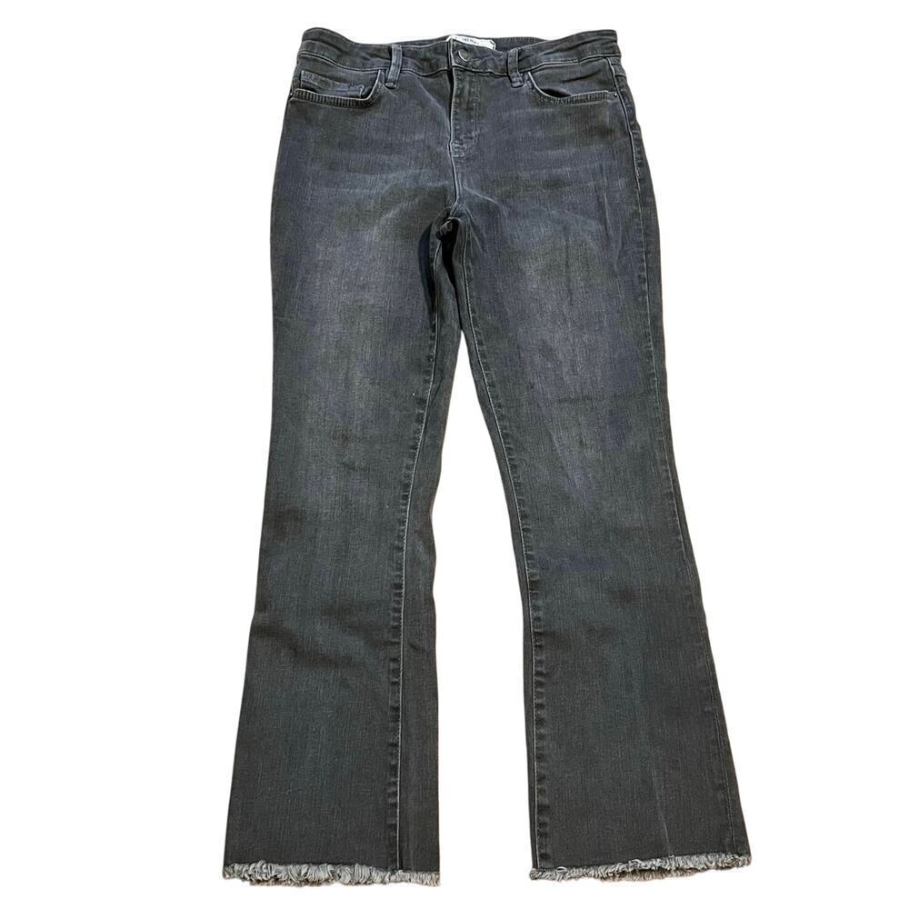 Free People Black Denim Jeans Women’s Size 29 Raw Hem Mid Rise Cropped Stretch